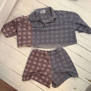 Vintage Plaid Cropped Set in Blue and Red